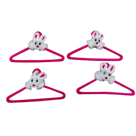 Bunny Head Pink Hangers Set Of 4 Girls Clothes Size 13" x 7 1/2" - Picture 1 of 4